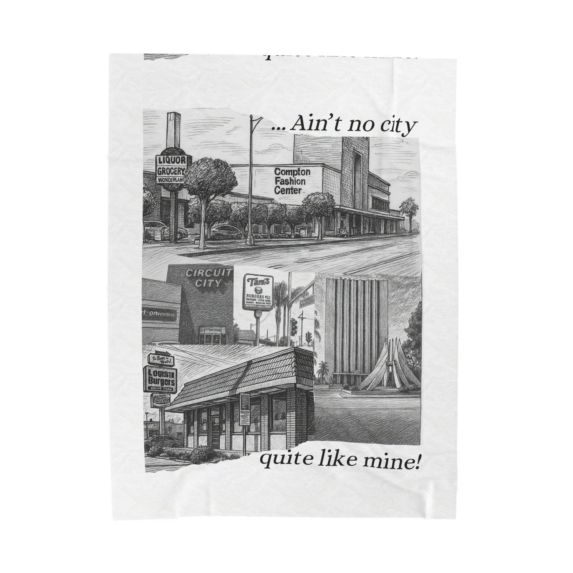 003 - Compton Nostalgia Velveteen Blanket - Cozy Cityscape Decor, Gift for Home, Blanket for Living Room, Art-Inspired Throw, Home Accent