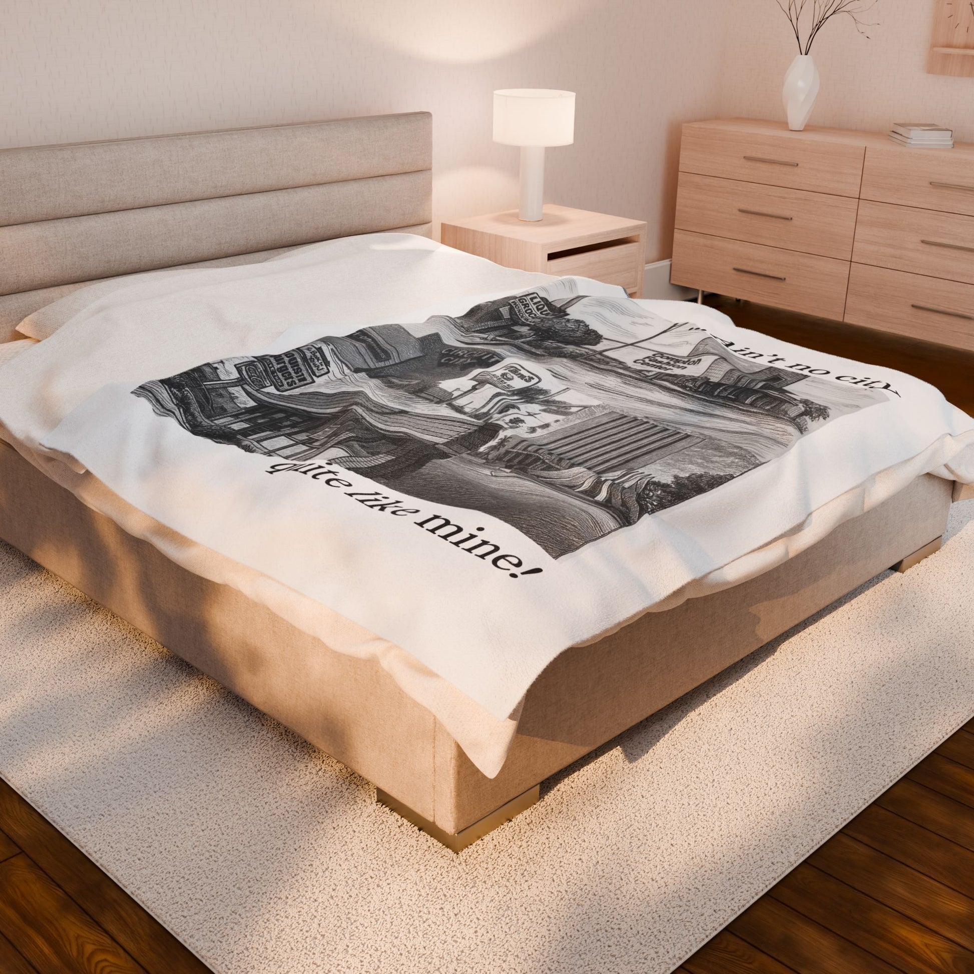 003 - Compton Nostalgia Velveteen Blanket - Cozy Cityscape Decor, Gift for Home, Blanket for Living Room, Art-Inspired Throw, Home Accent