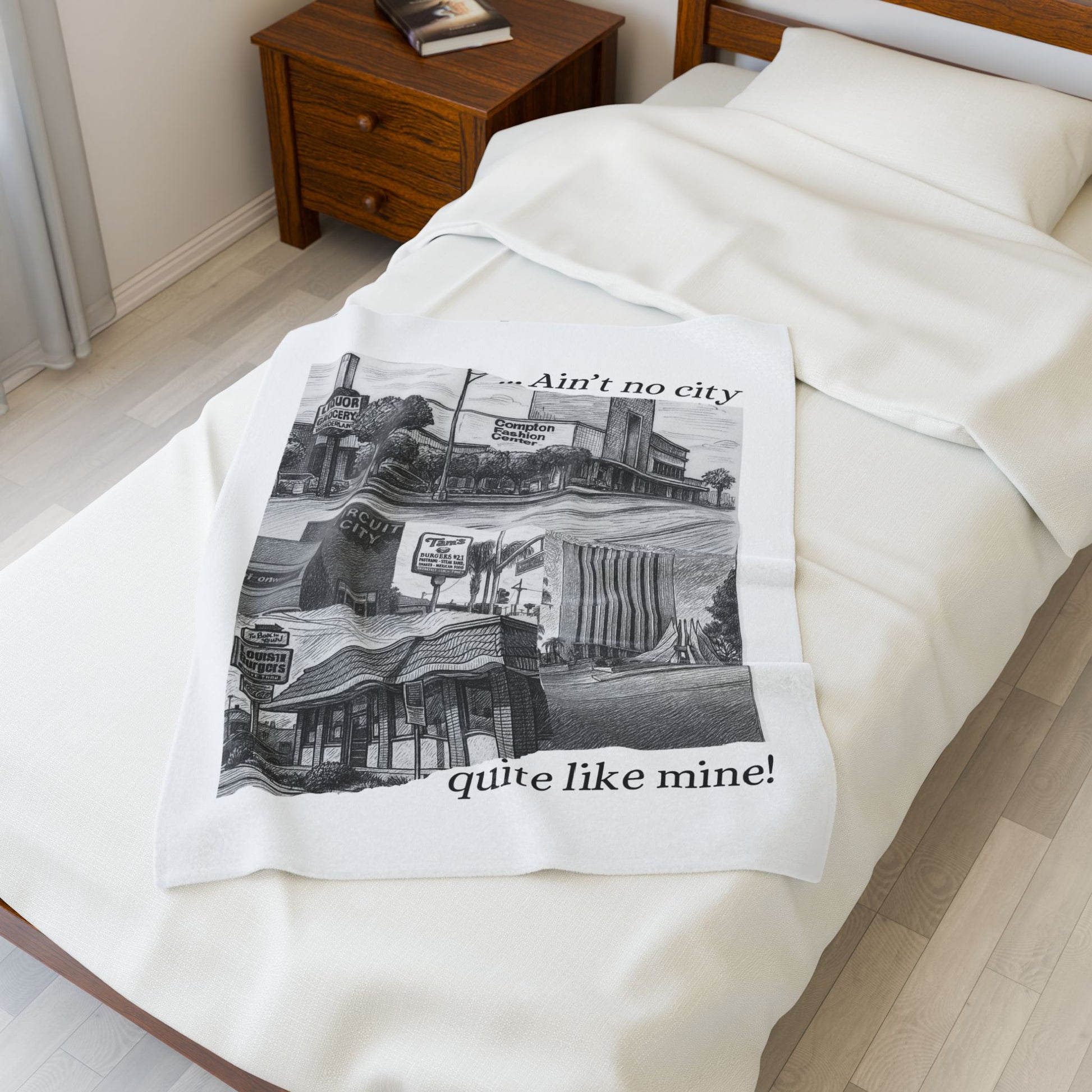 003 - Compton Nostalgia Velveteen Blanket - Cozy Cityscape Decor, Gift for Home, Blanket for Living Room, Art-Inspired Throw, Home Accent