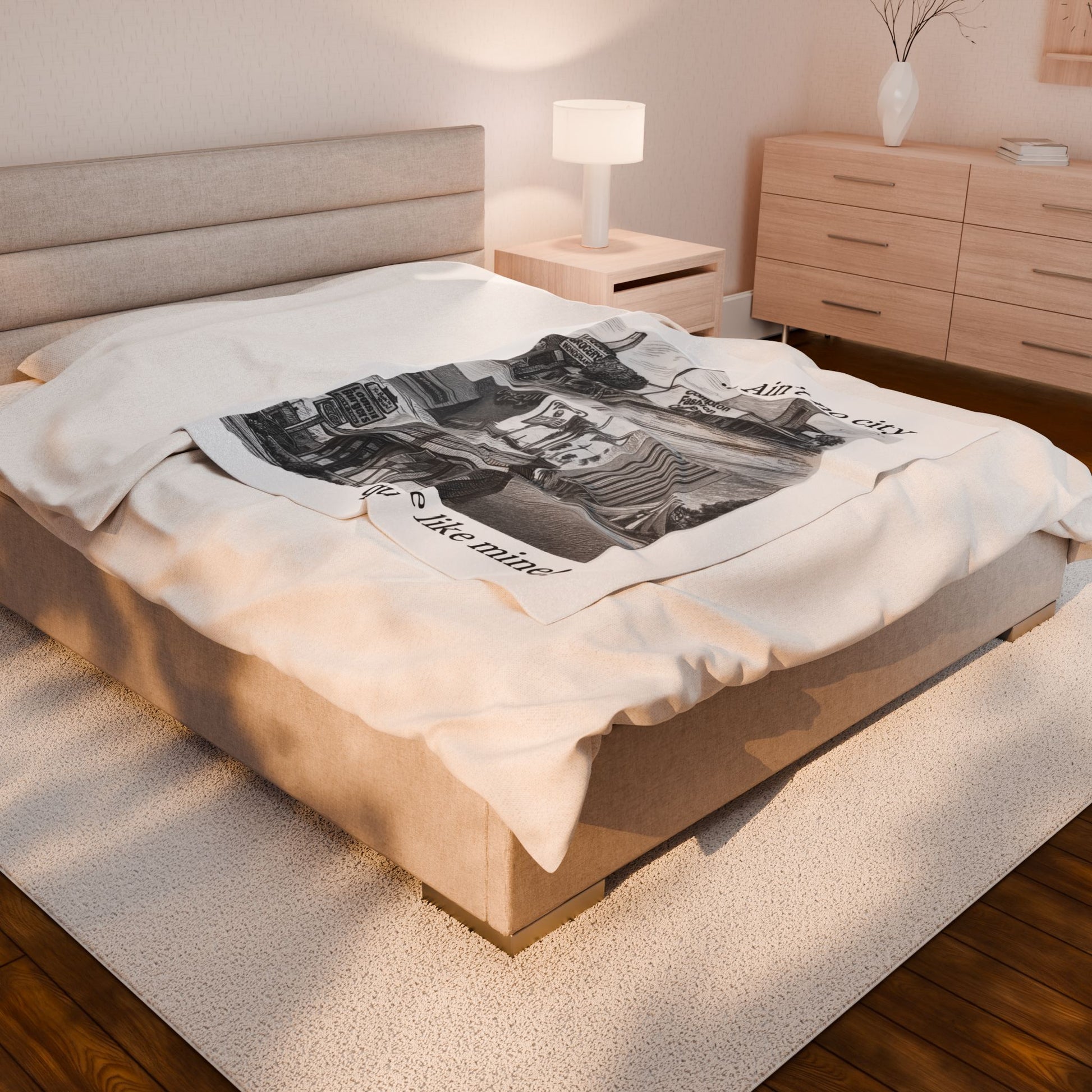 003 - Compton Nostalgia Velveteen Blanket - Cozy Cityscape Decor, Gift for Home, Blanket for Living Room, Art-Inspired Throw, Home Accent
