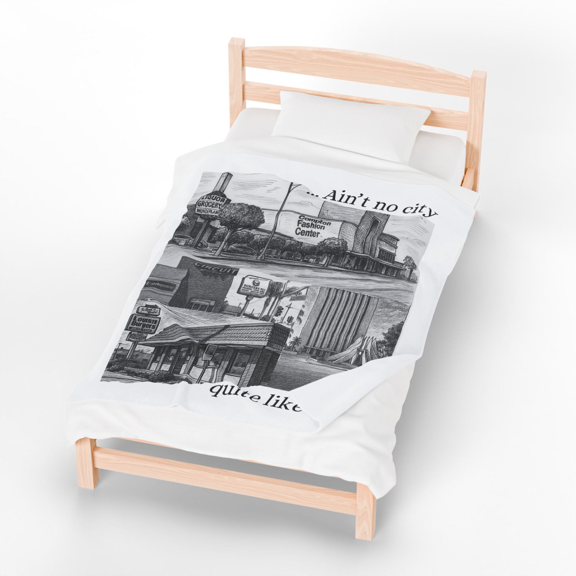 003 - Compton Nostalgia Velveteen Blanket - Cozy Cityscape Decor, Gift for Home, Blanket for Living Room, Art-Inspired Throw, Home Accent