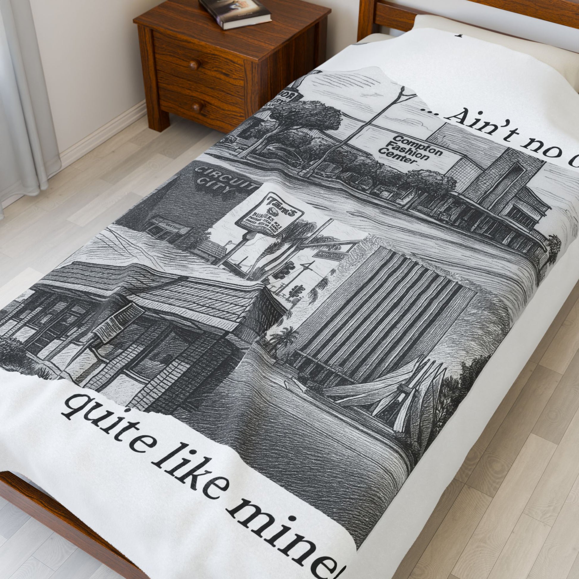 003 - Compton Nostalgia Velveteen Blanket - Cozy Cityscape Decor, Gift for Home, Blanket for Living Room, Art-Inspired Throw, Home Accent